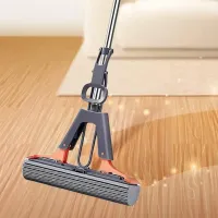 Телескопическая губчатая швабра Joybos With Bucket Z43 с отжимом для влажной уборки, швабра полотер 129 см с насадкой 28см для мытья пола Серая