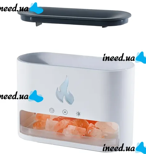 Desktop Humidifier Night Light with Salt Stones Docsal Flame Aroma Diffuser CAO with LED Backlight 5W, Salt Lamp Aroma Diffuser White