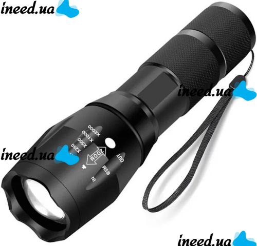 Bailong BL-1831-T6 Handheld Rechargeable Mini Flashlight up to 1000 meters, Battery Powered Pocket LED Tactical Flashlight with Zoom Function Black
