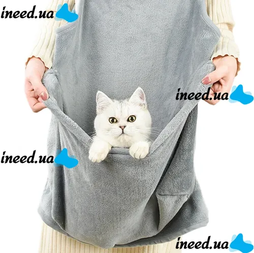 Подвесная нагрудная сумка кенгуру Mop Cat Apyon для переноски кошек и собак до 7.5 кг, Флисовый фартук переноска для котов и мелких животных Серый