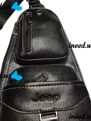 Мужская сумка рюкзак через плечо Jeep Bags 777 38х18 см нагрудная сумка бананка на грудь с отверстием для наушников из искусственной кожи Черная