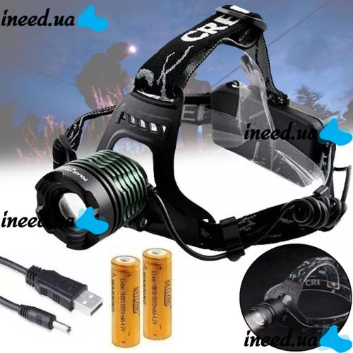 POLICE BL-2188B T6 50000W Headlamp with Zoom LED Waterproof Flashlight with Head Mount Battery Black