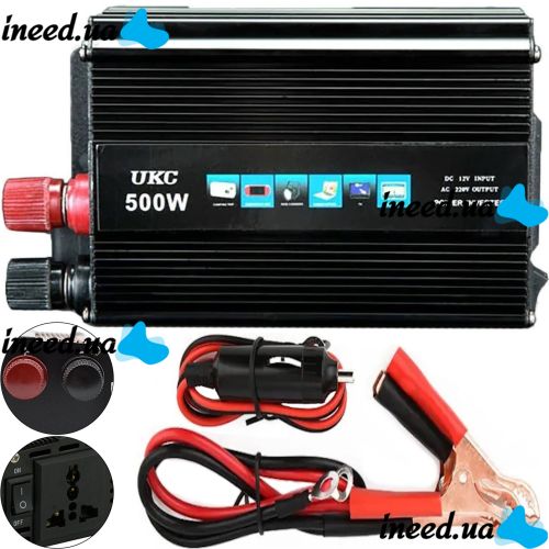 Автомобильный инвертор UKC AC/DC 12V-220V 500W, авто преобразователь тока 12В 220В 500Вт (12V 220V)