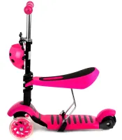 Трехколесный детский самокат беговел Scooter FYS-2864 Pink 5 в 1 со складным сиденьем, родительской ручкой и светящимися колесами для детей Розовый