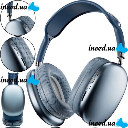 Накладные беспроводные наушники Bluetooth Macaron P9 Max с Aux, Полноразмерные блютуз стереонаушники со слотом карты памяти MicroSD, TF Card Синие