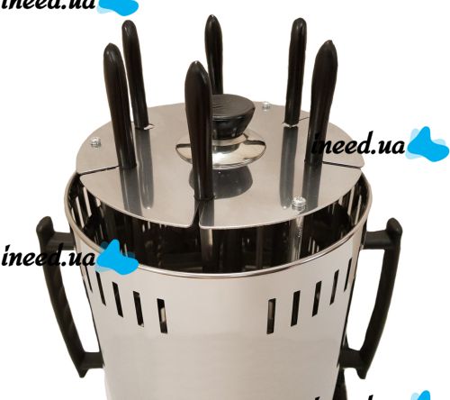 Вертикальная электрическая шашлычница Domotec MS-7782 1000W на 6 шампуров, Настольная Электрошашлычница для дома со съемным поддоном Серебристая