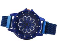 Женские наручные часы Flower Diamond Rotation Watch Blue WJ-8052 с вращающимся круглым роторным циферблатом и ремешком на магнитной застежке Синие