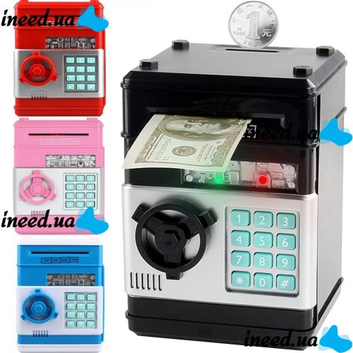 Children's electronic piggy bank safe Mony Safe, bill acceptor, ATM, with combination lock for paper bills, coins with Piggy Number Bank batteries