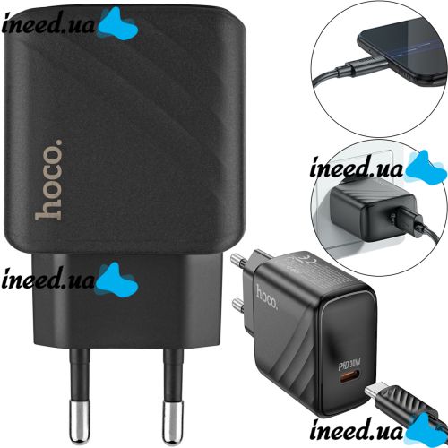 Сетевое зарядное устройство зарядка Hoco CS22A PD30W на один порт Type-C USB-C, Адаптер питания блок Хоко для быстрой зарядки телефона Черный