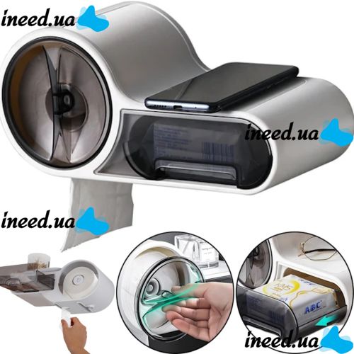 Настенный держатель для туалетной бумаги Wall-Hanging Waterproof Tissuef Box SHH-1, органайзер для хранения салфеток с полкой на стену MAG-736