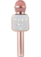Беспроводной микрофон караоке Wster WS-1818 Bluetooth USB AUX FM со встроенной колонкой и функцией изменения голоса на аккумуляторе в чехле Розовый