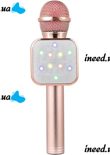 Беспроводной микрофон караоке Wster WS-1818 Bluetooth USB AUX FM со встроенной колонкой и функцией изменения голоса на аккумуляторе в чехле Розовый