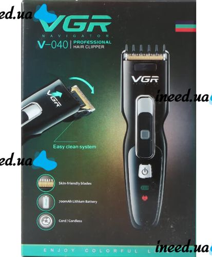 Аккумуляторная машинка для стрижки волос VGR V-040 профессиональный беспроводной мужской триммер для усов и бороды с LED-дисплеем и USB зарядкой V040