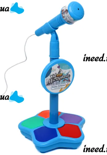 Детский микрофон Kid Star Microphone 5350A на регулируемой стойке с подсветкой, караоке со звуковыми эффектами и МР3 для детей от 3-х лет Голубое