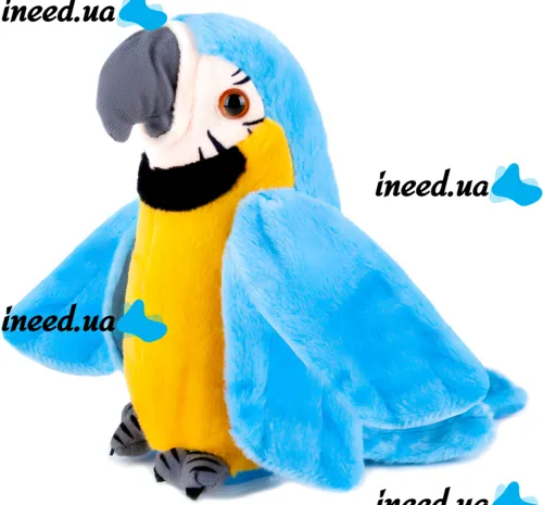 Интерактивный говорящий Попугай Talking Parrot K14802-3 22 см детская мягкая музыкальная игрушка, повторюшка с микрофоном на батарейках Голубая
