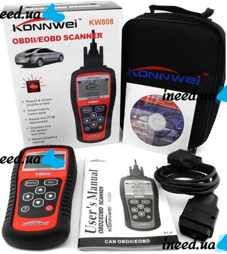 Автомобильный сканер OBDII/EOBD Konnwei KW808 для диагностики ошибок двигателя, универсальный диагностический автосканер с LCD дисплеем ELM327