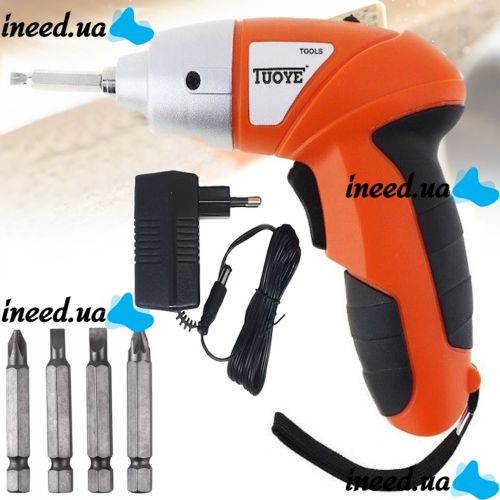 Беспроводная электроотвертка Tools Tuoye Cordless Screw, Аккумуляторный мини шуруповерт с 4 битами и адаптером, Электро отвертка 4 биты в комплекте