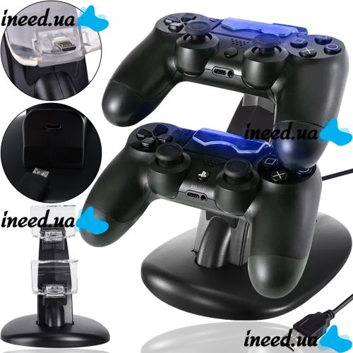 Зарядная станция подставка UKC WG-01 для зарядки на 2 джойстика Playstation PS4 Slim/Pro Зарядное устройство для геймпадов джойстиков с подсветкой