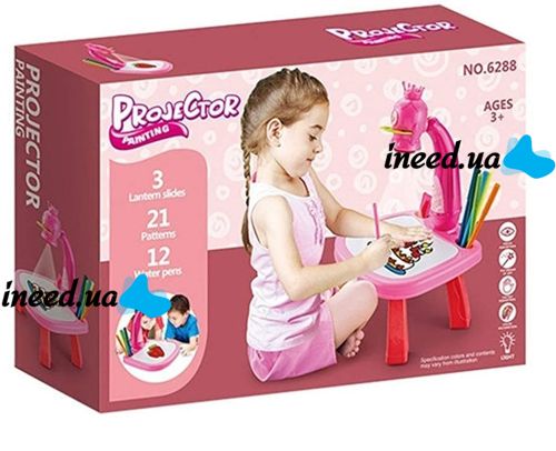 Children's Educational LED Projector for Drawing Projector Painting with Markers and a Table Set for Creativity Table with Slides Pink