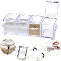 Набор емкостей для хранения специй и приправ Crystal Seasoning Box на 4 отсека, акриловый органайзер, баночки для сыпучих продуктов с подставкой
