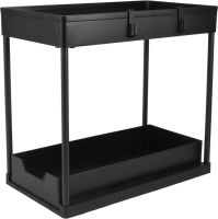 Стеллаж для хранения Kitchen Storage Rack W516 двухуровневая полка органайзер для кухонных принадлежностей с выдвижным ящиком и крючками Черный