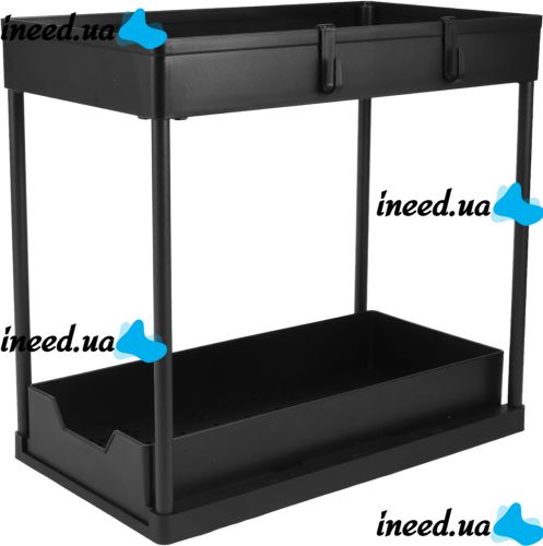 Стеллаж для хранения Kitchen Storage Rack W516 двухуровневая полка органайзер для кухонных принадлежностей с выдвижным ящиком и крючками Черный