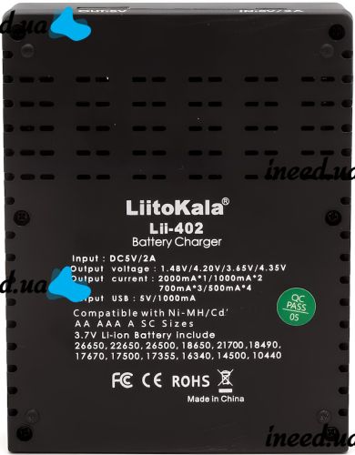 Зарядное устройство для аккумуляторов LiitoKala Lii-402 универсальная зарядка для батареек 18650 на 4 аккумулятора c режимом Power Bank от USB