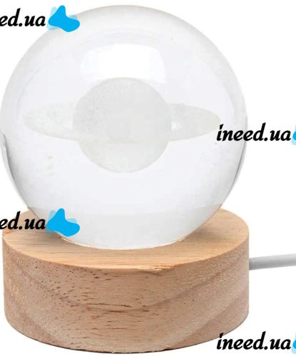 Хрустальный шар-ночник Сатурн 3D Creative Visualization Lamp M-8062S светодиодный LED ночник, стеклянный шар светильник на аккумуляторе от USB 