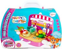 Детский игровой набор Happy Chef 678-101А игрушечная кухня в чемодане на 21 предмет, чемоданчик на колесах для игры в повара от 5 лет Розовый
