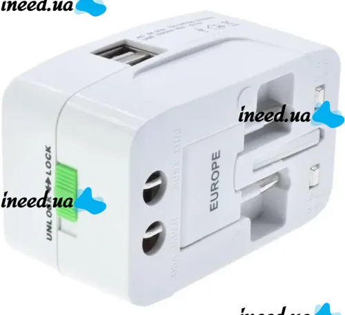 Universal Power Adapter plug to socket 1000 mA Universal adapter SL-823 2USB, Adapter for EU UK US CA Japan outlet with USB for travel