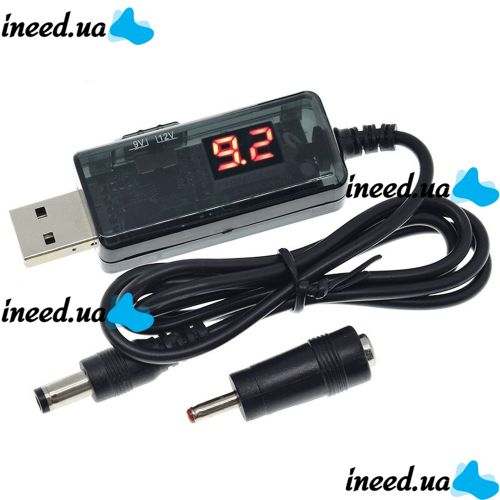Step-up USB cable for powering a Wi-Fi router from Power Bank 5V with a 9V or 12V switch, with a 9V/12V regulator with a 3.5mm and 5.5mm adapter