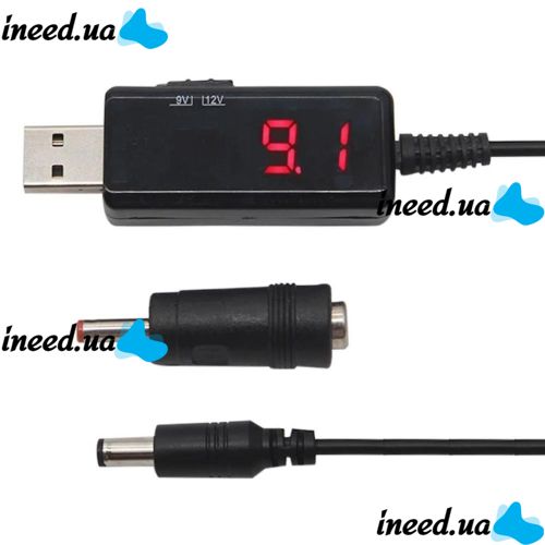 Step-up USB cable for powering a Wi-Fi router from Power Bank 5V with a 9V or 12V switch, with a 9V/12V regulator with a 3.5mm and 5.5mm adapter