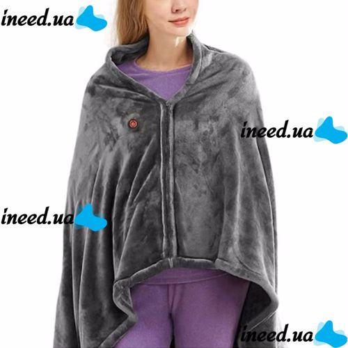 Туристический плед пончо с подогревом Heating Shawl Blanket JT-202275 от USB Power Bank Электроодеяло с застежкой 3 режима нагрева для кемпинга Серый