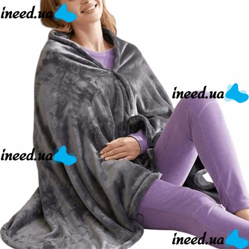 Туристический плед пончо с подогревом Heating Shawl Blanket JT-202275 от USB Power Bank Электроодеяло с застежкой 3 режима нагрева для кемпинга Серый