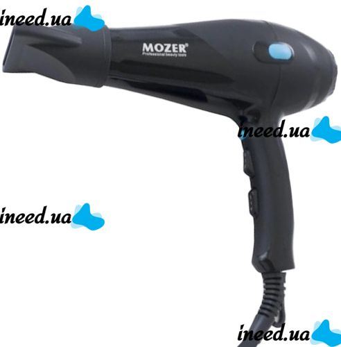 Профессиональный фен Mozer MZ-3100 6000W для сушки и укладки волос с 2 насадками, Электрический фен с холодным обдувом 2 скорости 3 режима Черный