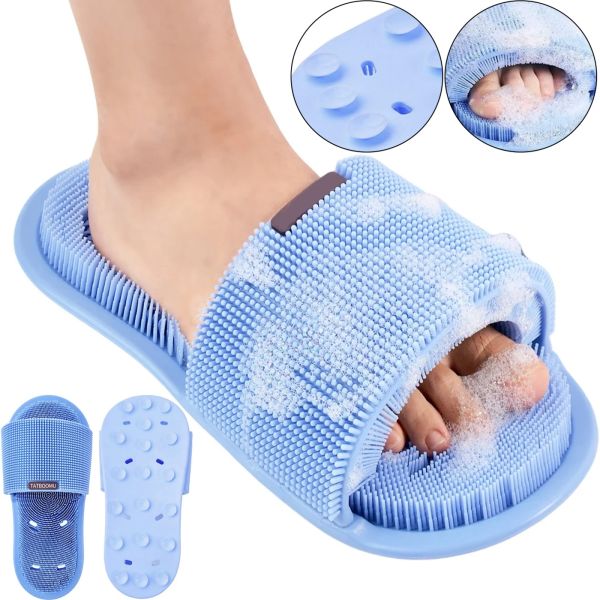 Силиконовый массажный шлепок Massage Slipper Tatboomu для массажа стоп ног, Тапочек 28.5х13.5 см с акупунктурным эффектом из силикона для душа Синий