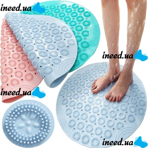 Non-slip shower mat Massage Foot Rad 35 cm, silicone, massage foot brush mat, round, rubber suction cup bath mat