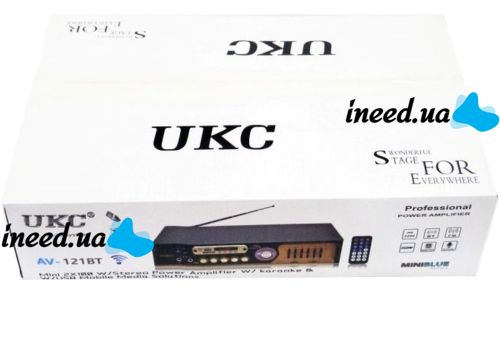 Стерео усилитель мощности звука UKC AV-121BT 200W, Пятиканальный портативный стереоусилитель с караоке на 2 микрофона, FM радио и Bluetooth USB