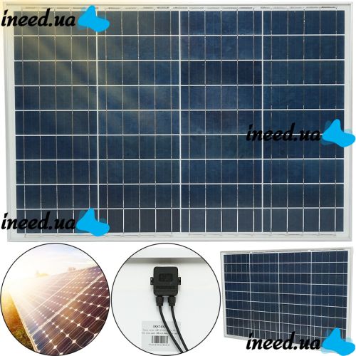 Универсальная поликристаллическая солнечная панель Solar board Komaes 50W 18V 54x70x2.5 см, Солнечная батарея KM(P)50 для зарядки от солнца Черная