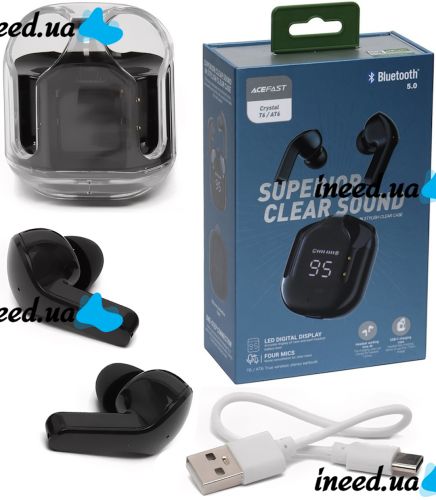 Беспроводные Bluetooth наушники Acefast T6 вакуумные блютуз вкладыши с дисплеем TWS гарнитура с шумоподавлением и микрофоном в кейсе AT6 Buds Air 31