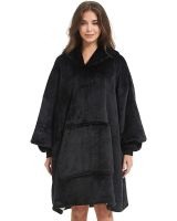 Hoodie Huggle Hoodie Ultra Plush Blanket 2 in 1 Unisex Oversize Hoodie Hoodie Plush Plaid with Fleece Sleeves 74X110 cm Black