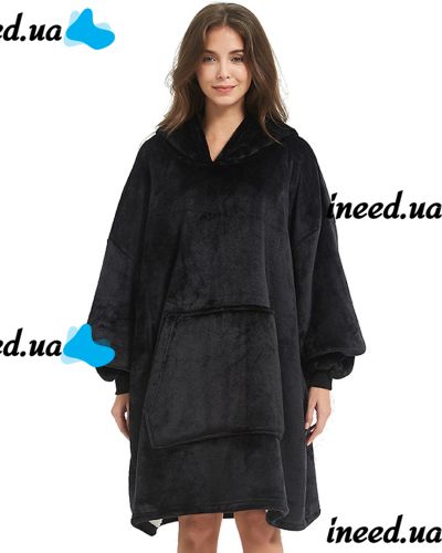 Hoodie Huggle Hoodie Ultra Plush Blanket 2 in 1 Unisex Oversize Hoodie Hoodie Plush Plaid with Fleece Sleeves 74X110 cm Black