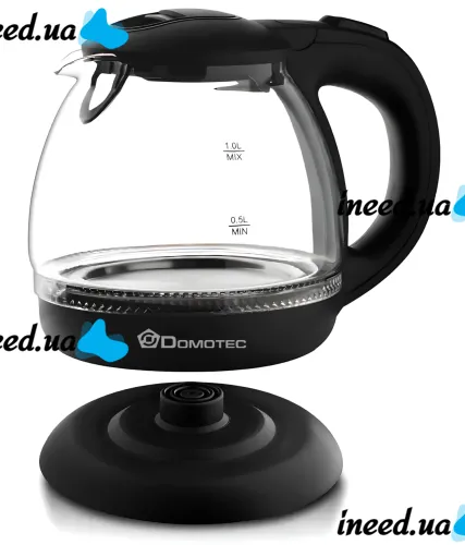 Электрочайник Domotek MS-7910 на 1 л дисковый стеклянный электрический чайник с LED подсветкой, индикатором работы и автоотключением Домотек 1650W