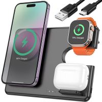 Беспроводное зарядное устройство Hoco Qi Geek Folding Black 3 в 1 магнитная зарядка магсейф для телефона и наушников IOS Android Type-C CQ1 Черная