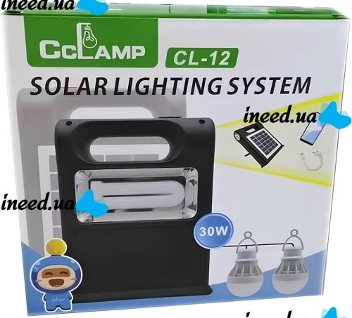 Портативна сонячна станція CcLamp CL - 12 30W акумуляторний світлодіодний LED ліхтар повербанк з 2 лампочками на сонячній батареї Power Bank