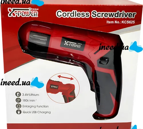 Бездротова акумуляторна викрутка X-POWER KCS625-Z6B 4 Нм електровикрутка револьверного типу 1300mAh електрична з набором біт від USB Червона