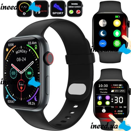 Розумні наручні смарт годинник Smart Watch F21 Black голосовий виклик, функції фітнесу та здоров'я Bluetooth з бездротовою зарядкою IOS Android чорні