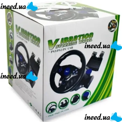 Універсальний ігровий кермо Vibration Steering Wheel 3 в 1 з педалями і коробкою передач для PC / PS2 / PS3, мультимедійний спортивний кермо для ПК