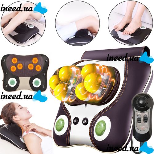 Массажная подушка Massage Pillow HT-8802 роликовый массажер для спины и шеи с подогревом, режимом магнитотерапии и подсветкой 3 режима работы от сети        