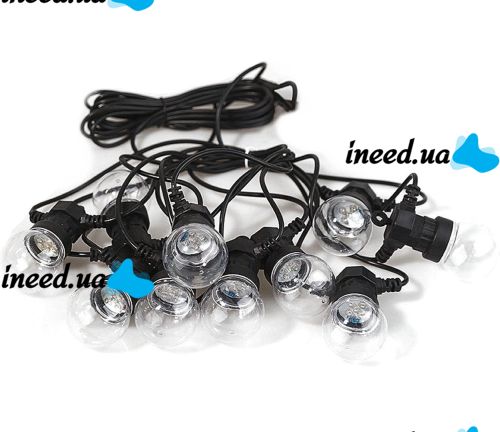 Outdoor Garland in the form of a Light Bulb Xmas 10 Lamps WW Warm White LED Moisture-proof LED Garland for Home and Street with 10m Connector